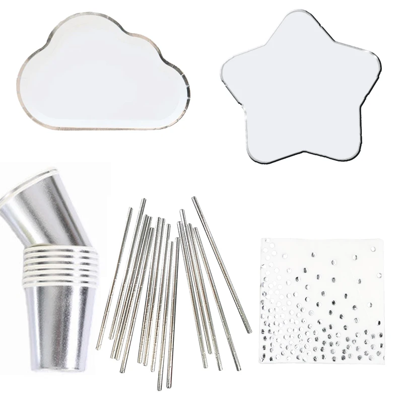 Iridescent Party Supplies Decorations Holographic Plastic Plates and Napkins Set Disposable Iridescent Paper Plates Cups Straws