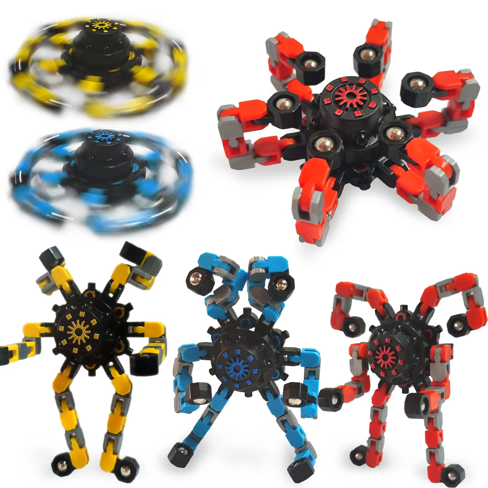 Glow Spinning Robot Finger Toys Mechanical Top Gyro Chain Fingertip Decompression Fidget Transformable Spinner