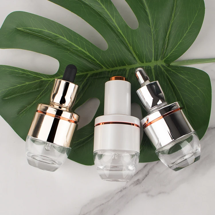Luxury Skincare Empty Glass 30ml Silver or Gold White Electroplating  With Glass Pipette glass bottle