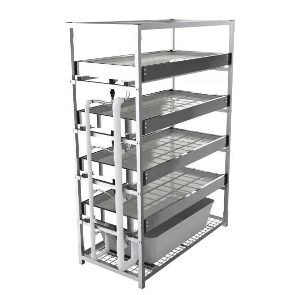 Multilevel ebb and flow tables growing greenhouse benches