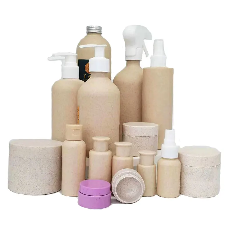 
Eco-friendly biodegradable HDPE Wheat Straw Biodegradable Shampoo Pump Bottles with white black lid 