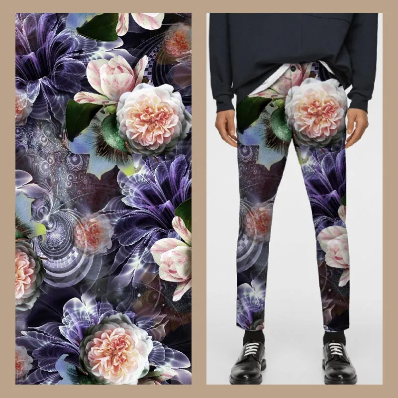 Factory low price custom 100D big flower silk printing fabric