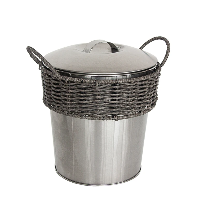 Farmhouse Rustic Double-Wall Galvanized Steel Insulated Ice Bucket With Scoop Lid and Ice Tong