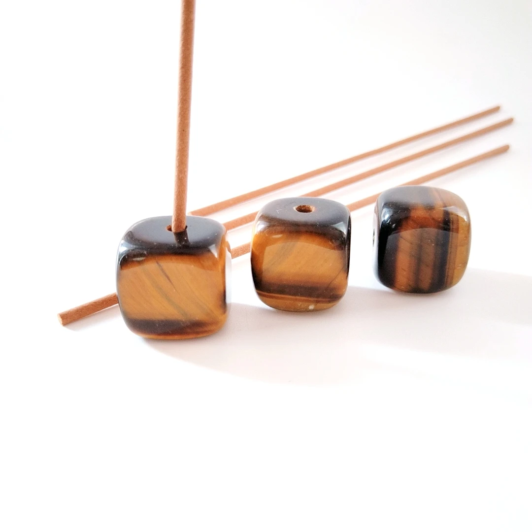 Wholesale Tiger eye crystal incense burner cube shape crafts crystal  Gem Incense Holder For gift