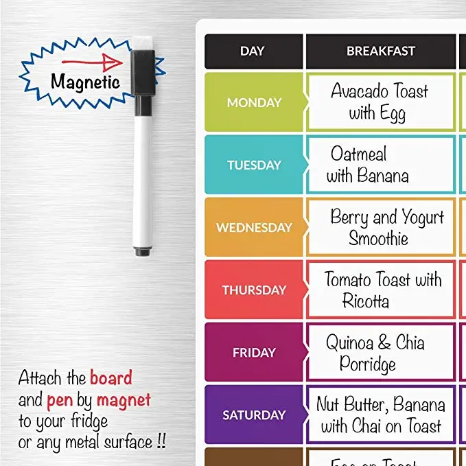 High Quality Children Magnetic Dry Erase Whiteboard Weekly Calendar Fridge Meal Planner for Kids of whiteboard