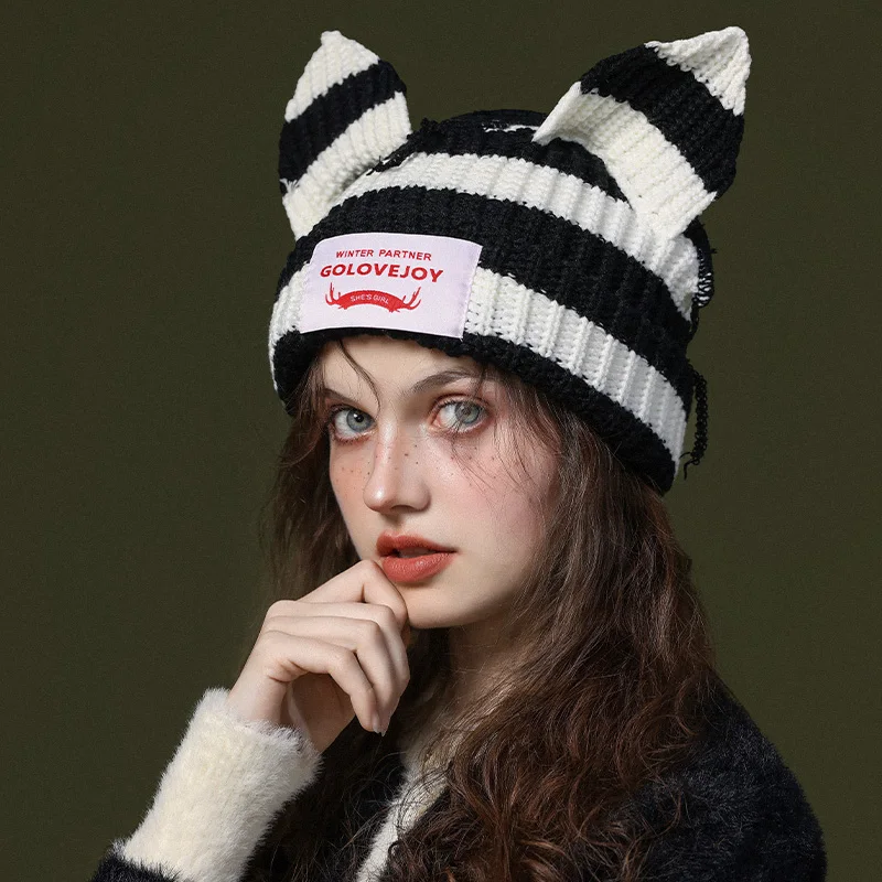 GOLOVEJOY DMZ109 Classic Custom Your Own Embroidery Logo Mohair Beanies Jacquard Knitted Hats Wholesale Warm Hat