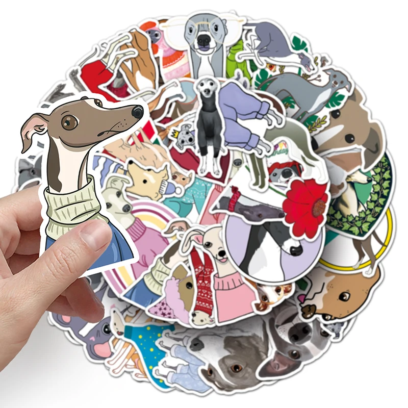 50PCS Factory Hot Sale Animal Graffiti Kawaii Dog Sticker Vinyl Waterproof PVC Cartoon Greyhound Sticker