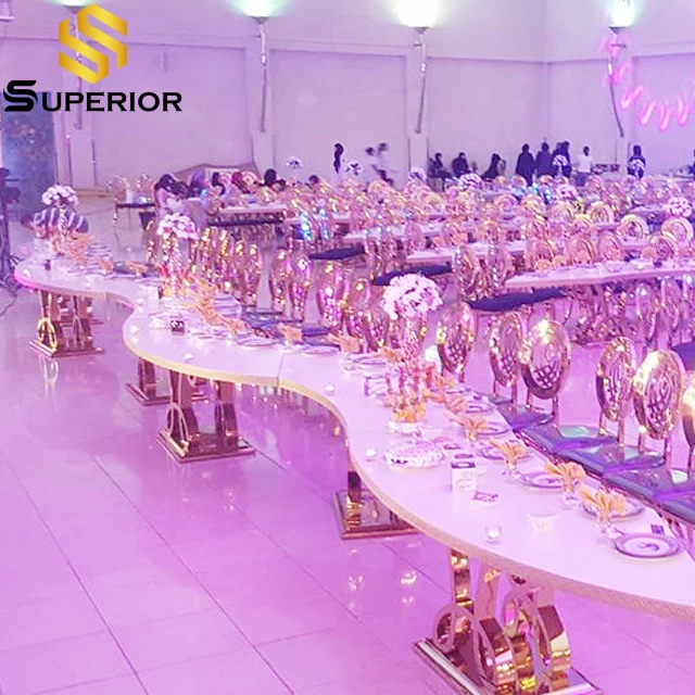 wholesale outdoor wedding glass half moon dining table