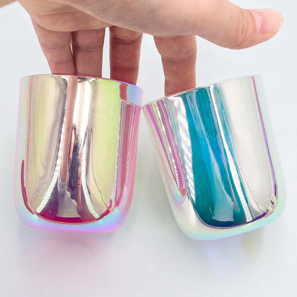 FENGJUN Luxury Iridescent Candle Jar Unique Holographic Glass Candle Holder candles jars with lid