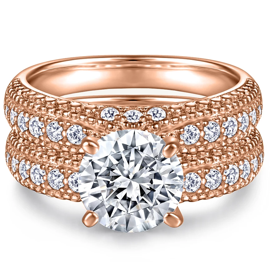 Luxury Diamond Ring Sets Rose Gold 10/14/18K Gold Non Fading Jewelry Women Gold Wedding Rings