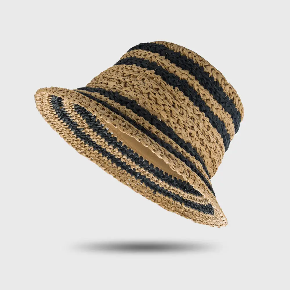 Wholesale New Striped Fisherman Bucket Hats Collapsible Crochet For Women Designer Luxury Beach Hats Summer Sunshade Hat