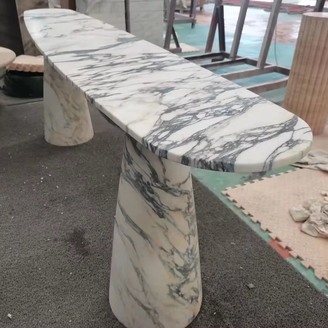 Luxury European Minimalist Oval White Marble Console Table Luxury Natural Stone Living Room Furniture