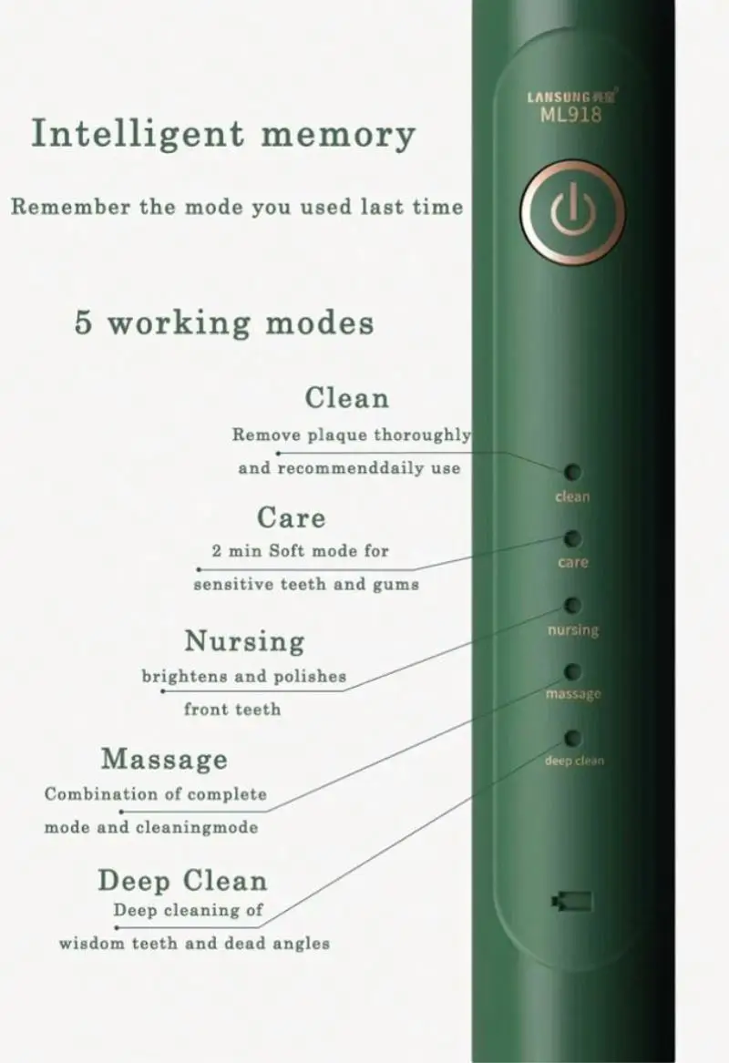 Kang Yu High Frequency Sound Wave Vibration Electric Toothbrush,Led Invisible Light Wireless Charging Ultra-Thin Adult