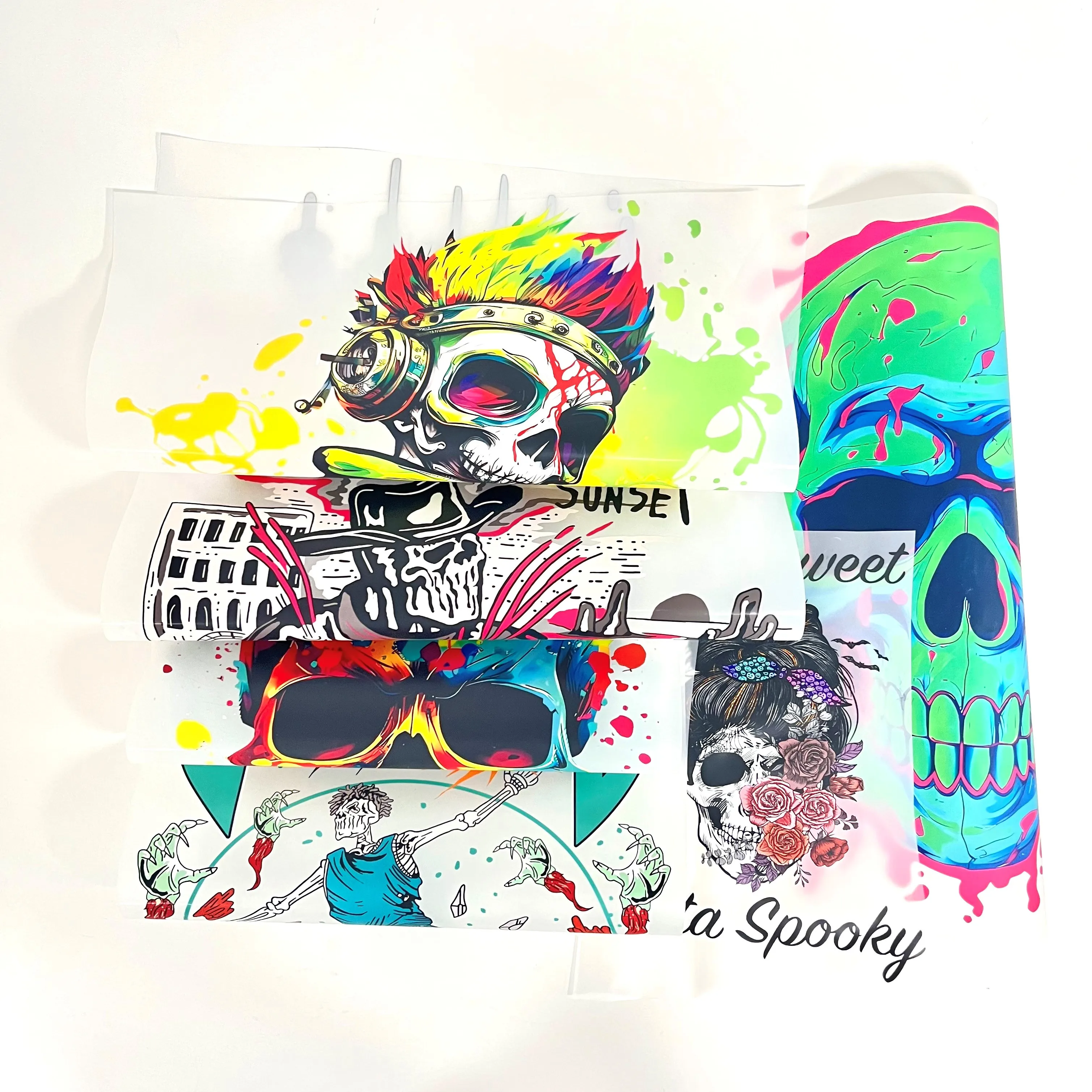 Custom high quality Fashion skull Stickers Plastisol Ink Label Film Screen Print Heat Transfers For T-shirts Dtf Transfers