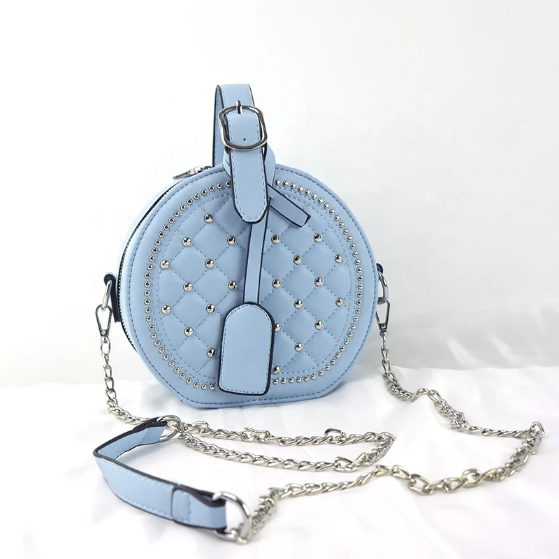 Luxury Round Handbag For Women Rivet Messenger Crossbody Bags Female Shoulder Bag PU Leather Ladies Purse Top Handle