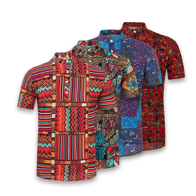 
2021 designer custom brand 100% linen cotton Ethnic summer striped and floral printed streetwear fashion casual shirt for men 