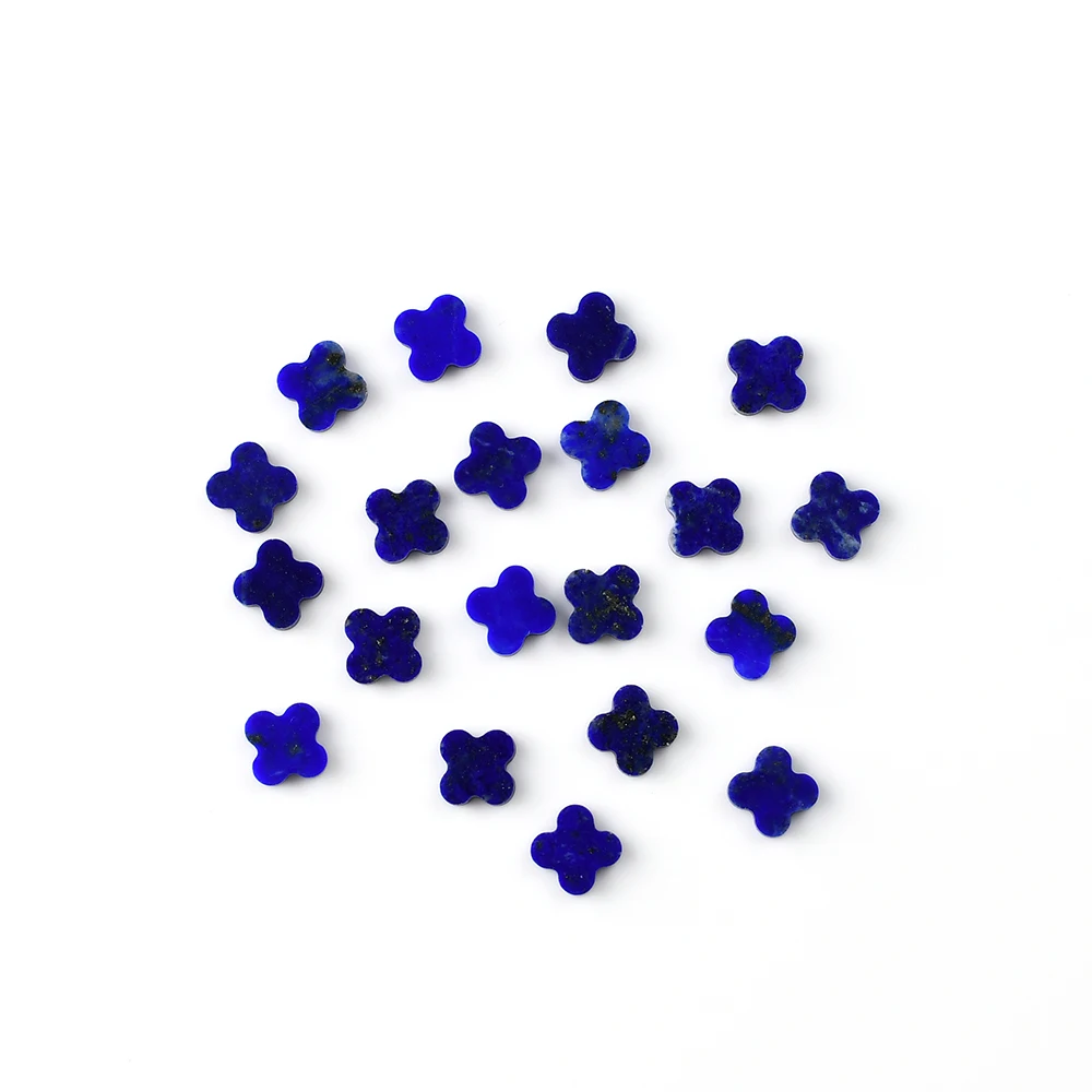 Hot selling Natural lapis lazuli wholesale Four Leaf Clover Style loose stone cutting Smooth and flat Lapis gemstone