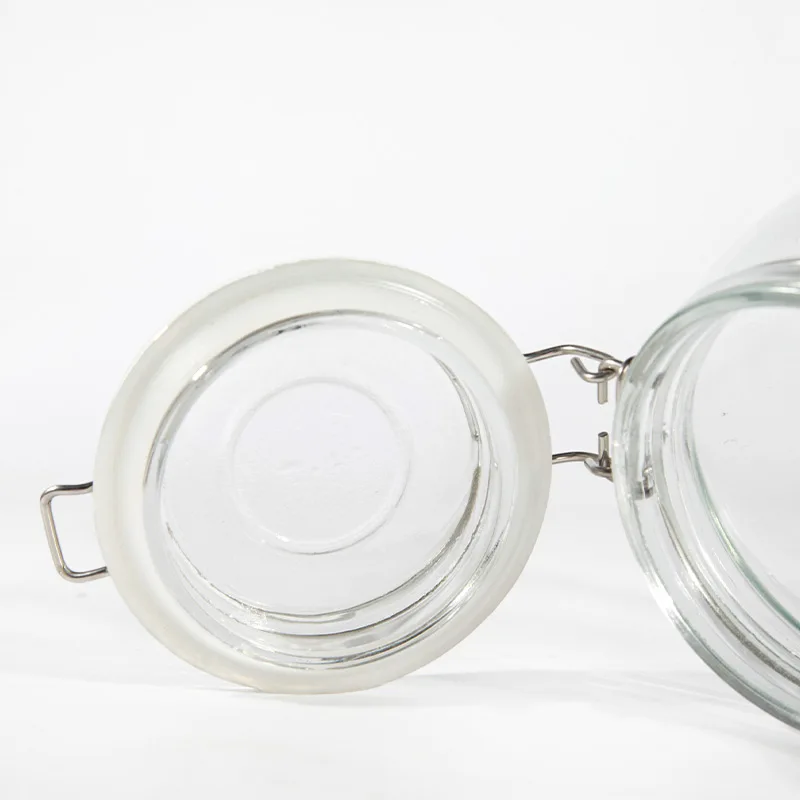 High Quality Customized Large Clear Glass Jar with Clip lid for honey jams food storage bottle 200ml 500ml