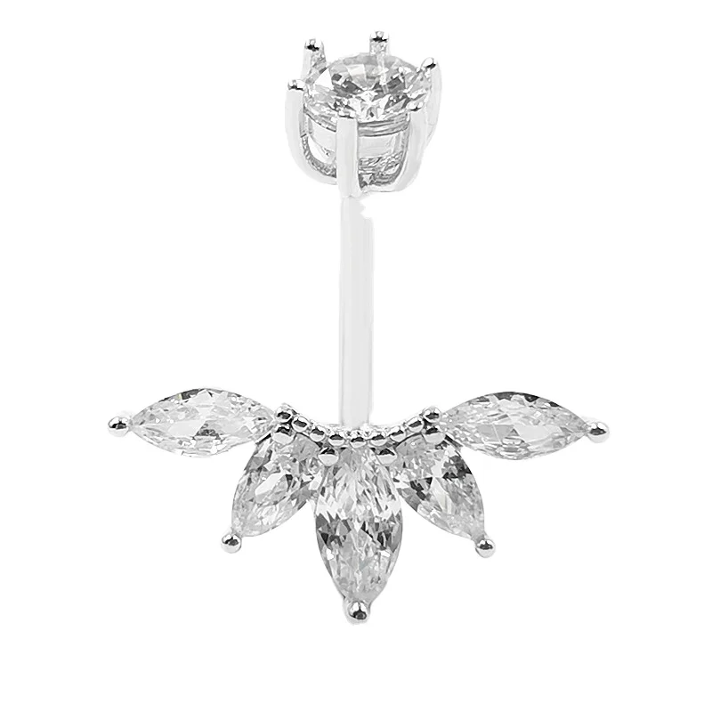 925 Sterling Silver Navel  Ring Clear Cubic Zircon Angel Wing Belly Piercing Body Jewelry