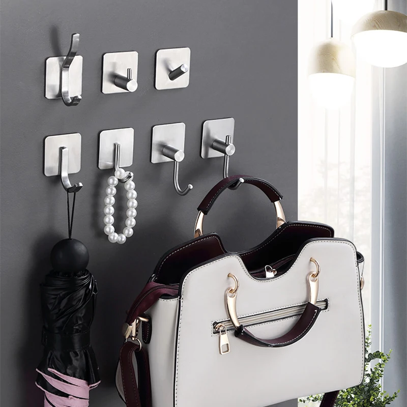 Customized Hook Metal Hangers Bathroom Wall-mounting Adhesive Hook Kitchen No Punching Stainless Steel Wall Hook