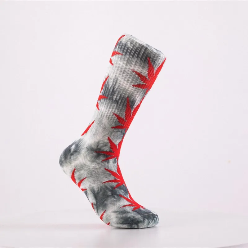 Spring Summer New Socks Men Women 13 Color Choices Weed Leaf Hemp Plant Leaf Print Hip Hop Couple Tie Dye Sports Socks