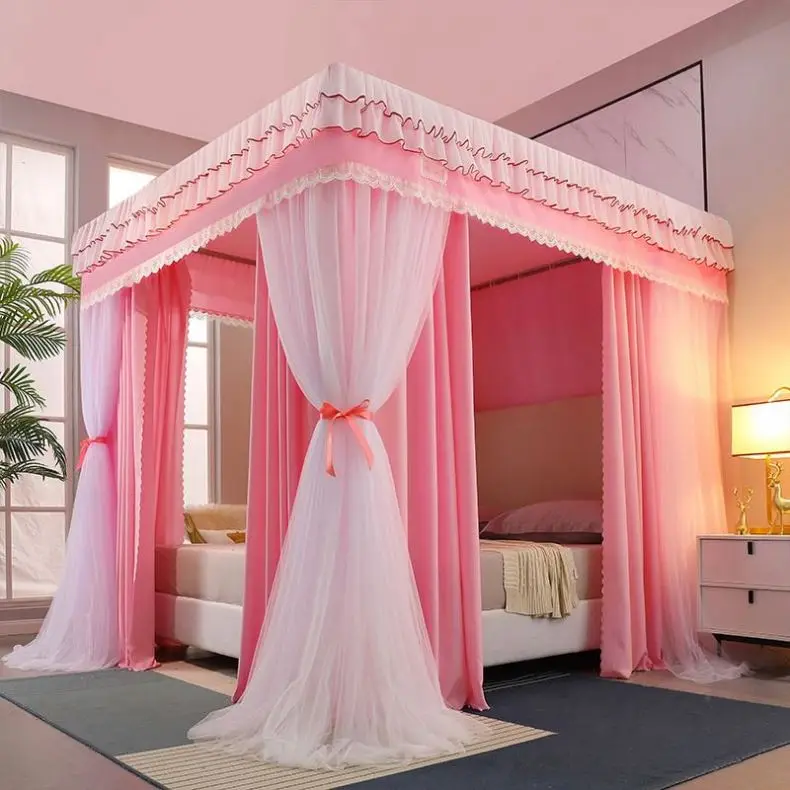 Four Season Quadrate  Mosquito Net with Frame Romantic Shading Bed Curtain Canopy Nets Three-door Bedcover Curtain R2277