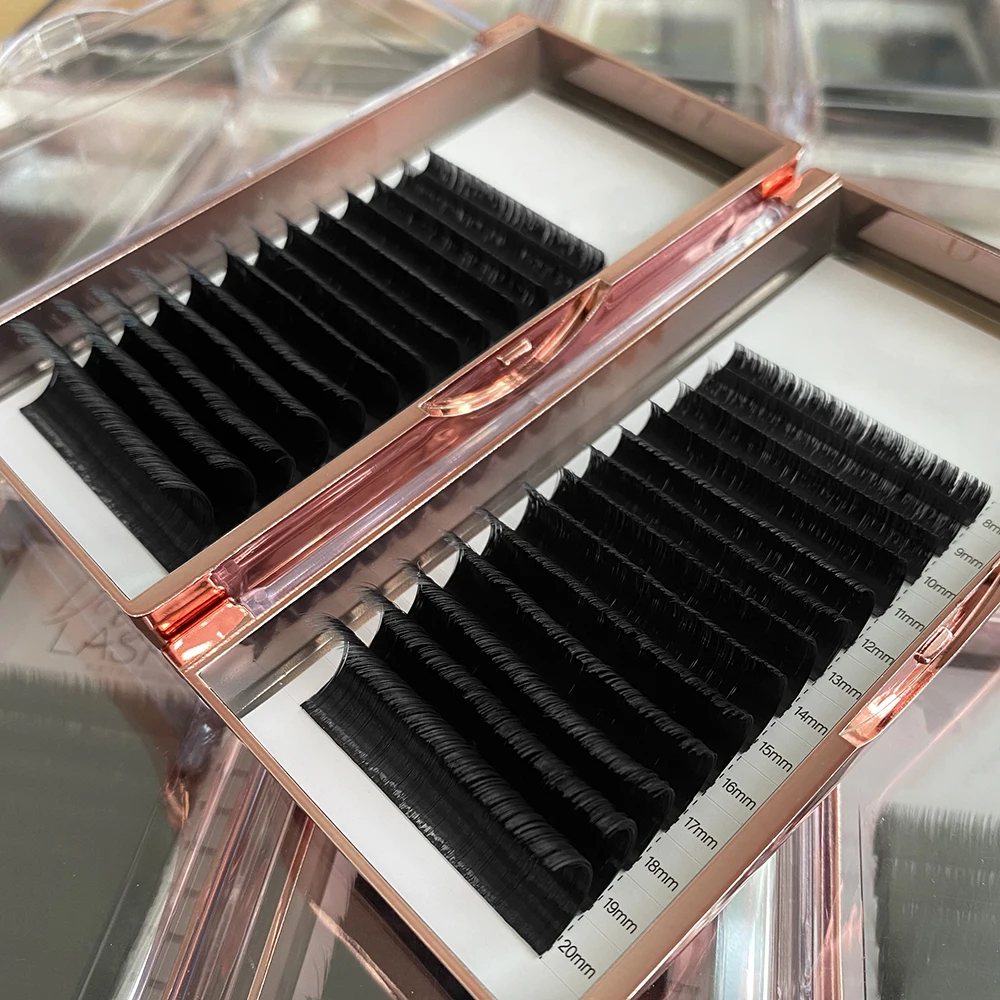 Custom Lash Box Wholesale 0.07 Volume Eyelash Extension Supplies Private Label Korean PBT Handmade Fan Eye Lash Extensions