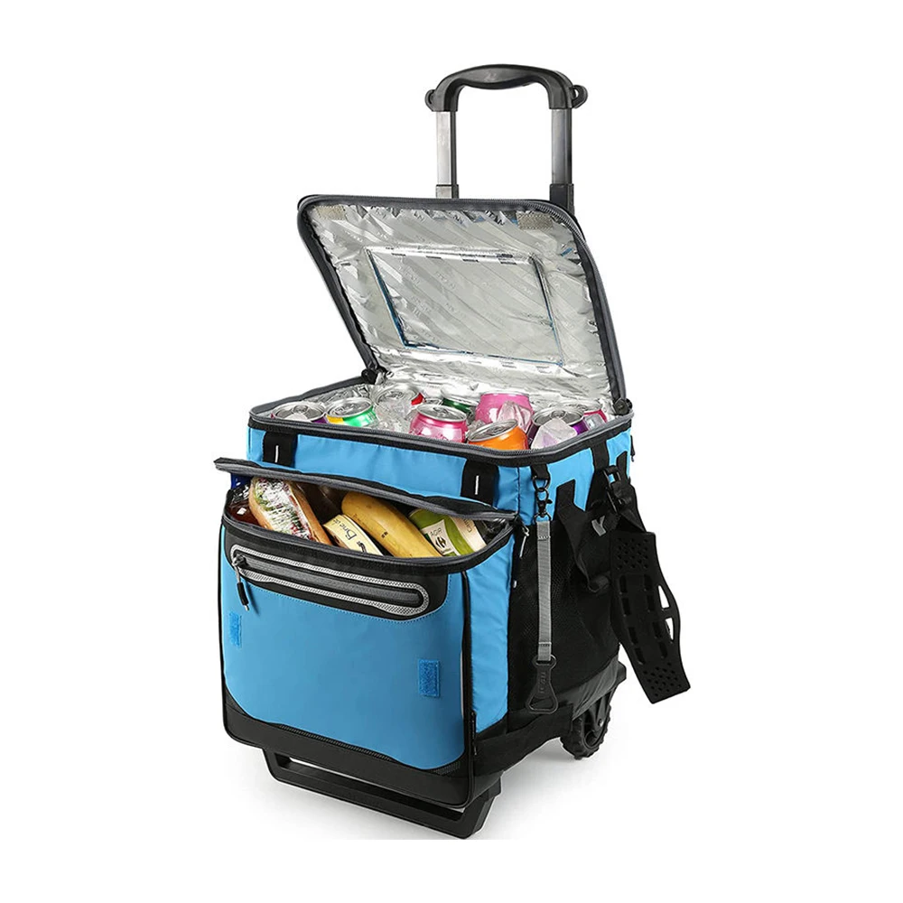 Custom Foldable foldable grocery shopping bag with wheels Insulated cooler trolley bag