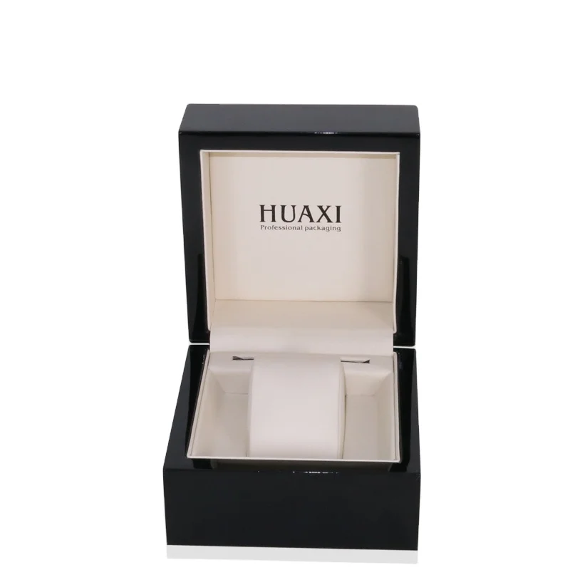 Glossy black wooden box for watch storage