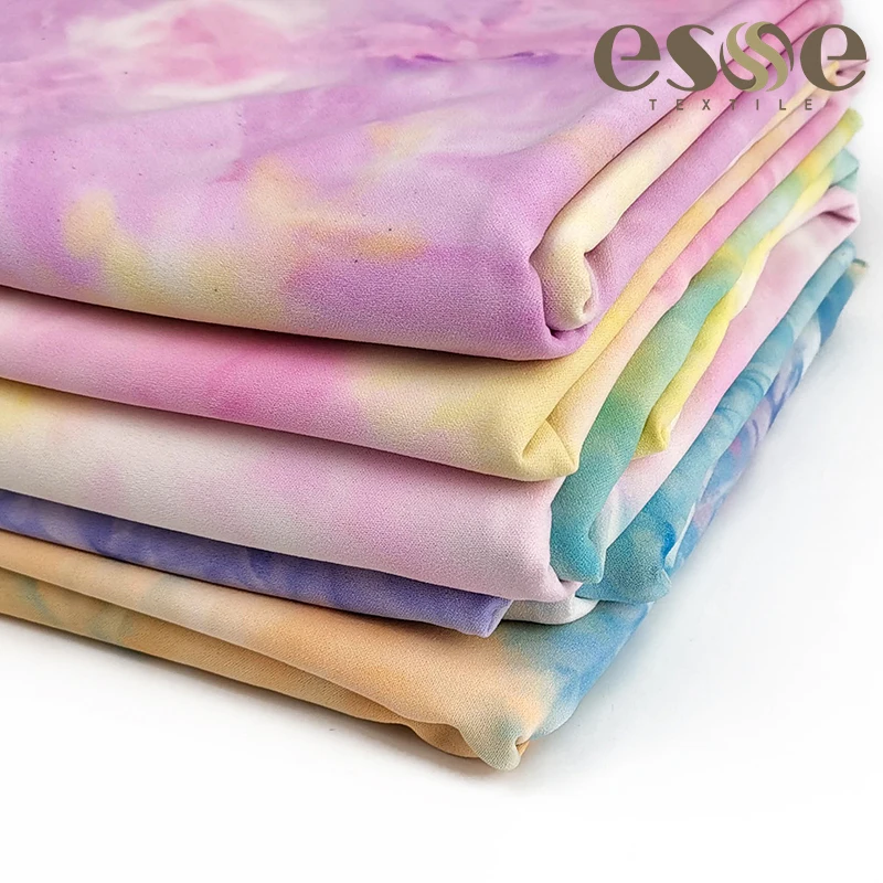 ESSE Scuba Crepe Tie Dye 4 Way Stretch Fabric Elastane TEXTILE Moss Crepe for Dress Tela Tissu Spandex 100% Polyester Knitted
