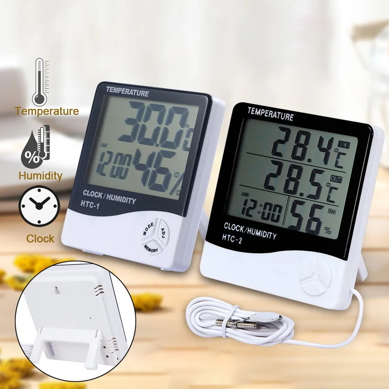 Indoor Room LCD Alarm Clock Digital Thermometer Hygrometer HTC-1 for Medical