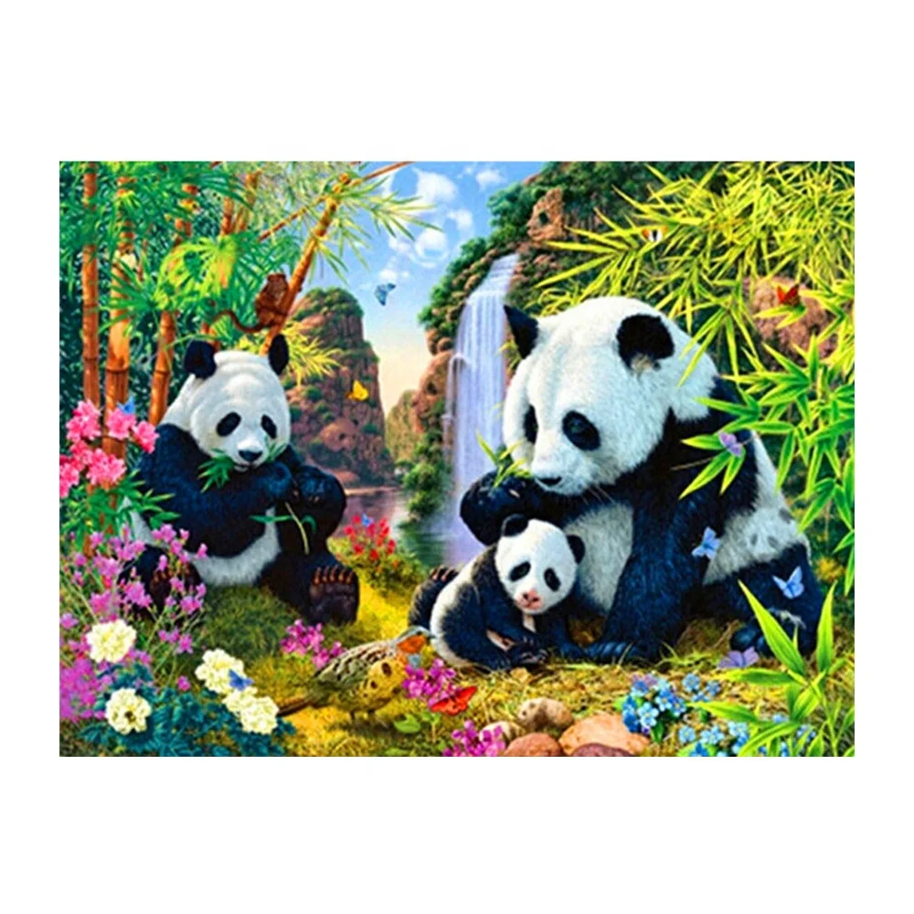 
Factory Supply Cross Stitch Animal Pattern Pandas Bamboo Flower Embroidery Textile For Remember Ever Moment Diamond Painting 