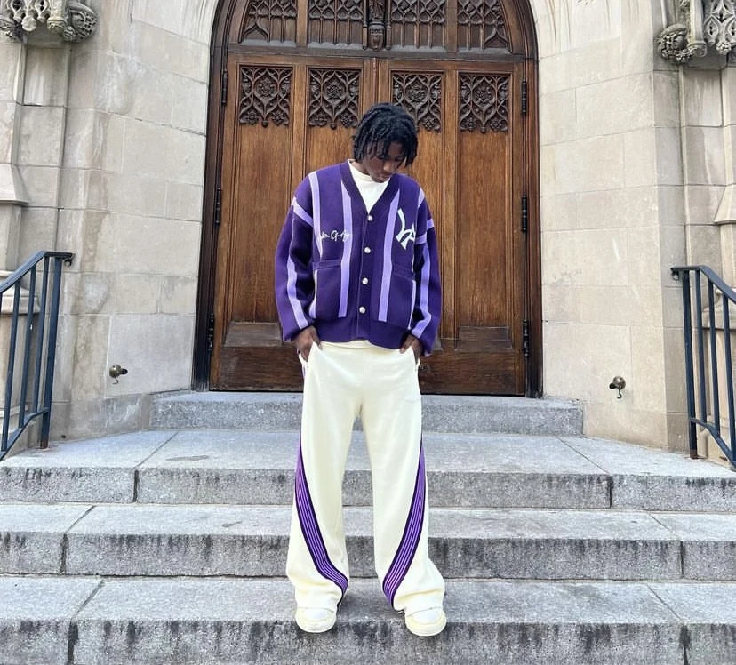 Custom Logo Manufacturer Men Knitted Sweatpants Street Wear Casual Pants Drawstring Waist Stripe Wide Leg Pants