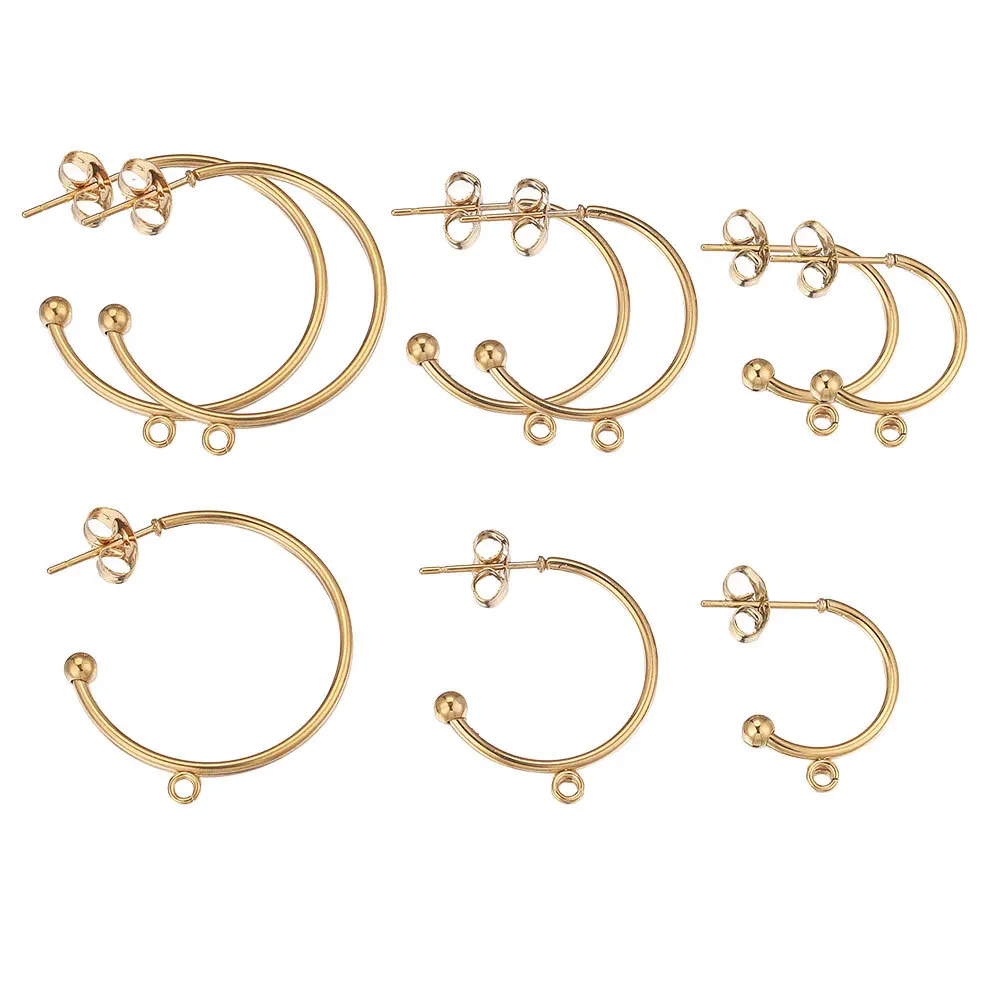 Stainless Steel C Shape Loop 18K Gold Hug Half Round Ear Post Open Jump Ring Earring Blank Fitting Base DIY For Jewelry Making