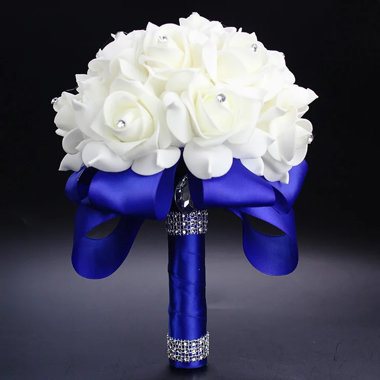 Hotsale Artificial Bouquet for Bride Bridesmaids with Diamond Soft Ribbons Rose Bridal Holding Flowers for Wedding