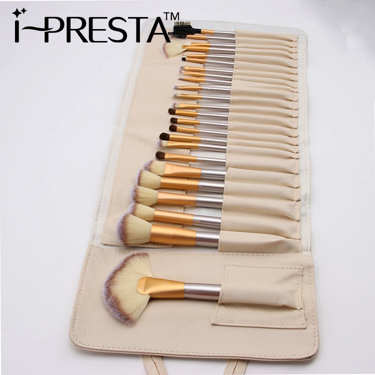 IPRESTA Custom Soft Synthetic Hair 24pcs Foundation Brush Makeup Private Label Wooden Vegan Face Makeup Brush Set