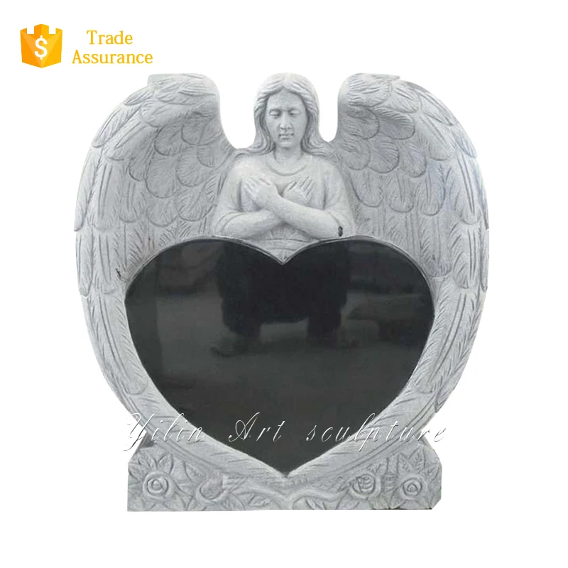 Black granite tombstone and monuments angel statue for grave