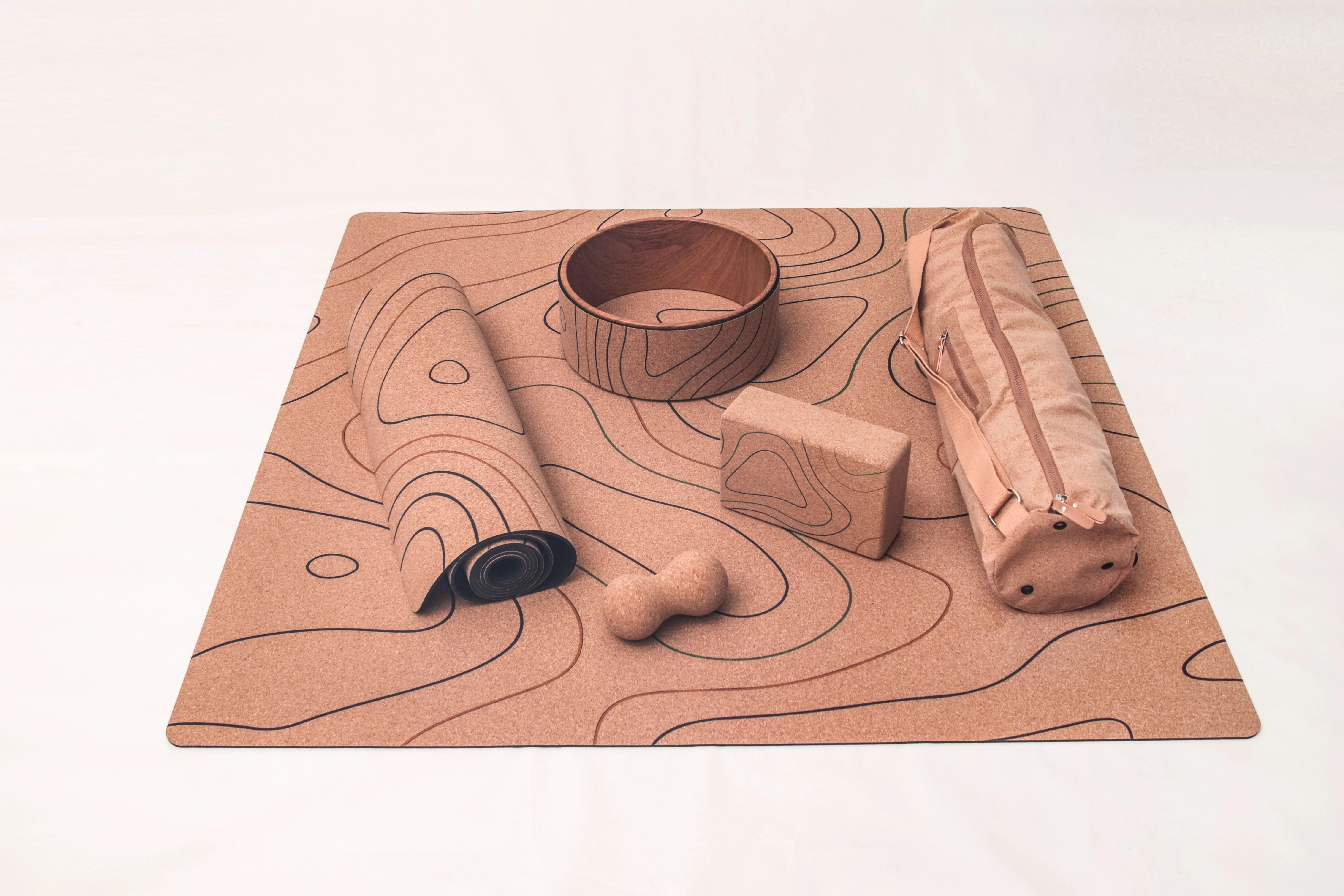 Organic Sustainable Rubber Cork Yoga Mat,Cork Yoga Kit Eco Friendly Custom Cork Wheel Strap Block Bricks And Ball Yoga Mat Set