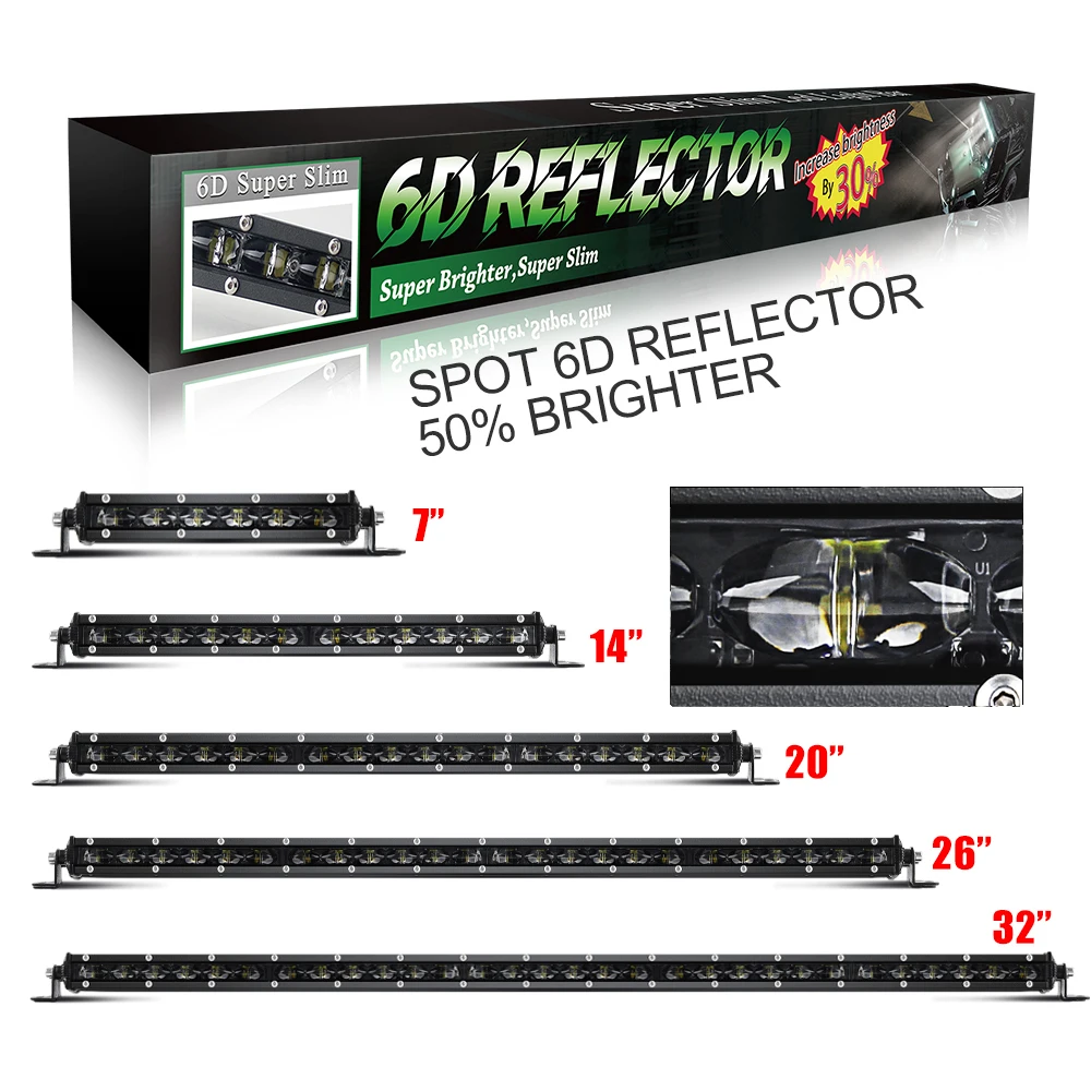 Wholesale Off Road High Power ATV UTV Led bar, 6D Single Row Super Slim Thin 14' 20' 32' Inch Car Led Spot Light Bars