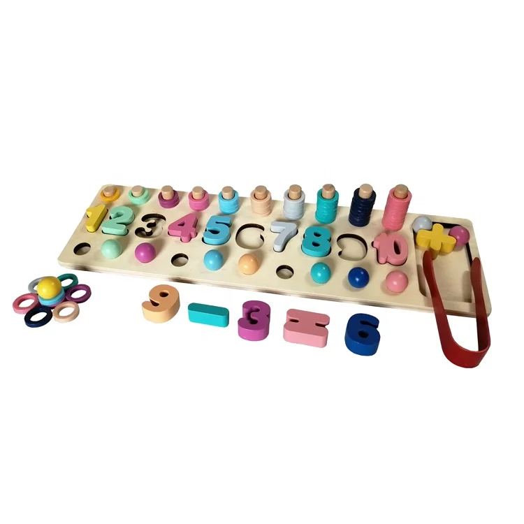 Hot Sale Wooden Educational Toys Three in One Beaded Logarithmic Plate Over 36 Months for Kids