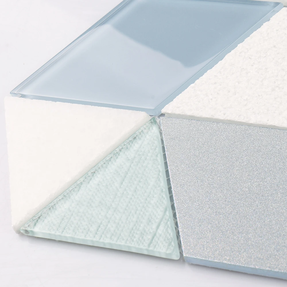 New trapezoid triangle white stone grey green blue glass mosaic for clothes shop gallery bookstore stadium