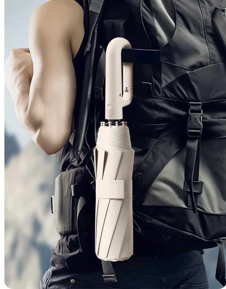 New Product Easy Carry Unique Wholesales Cheap Automatic Three Folding Umbrella With Hook Loop Lock Handle