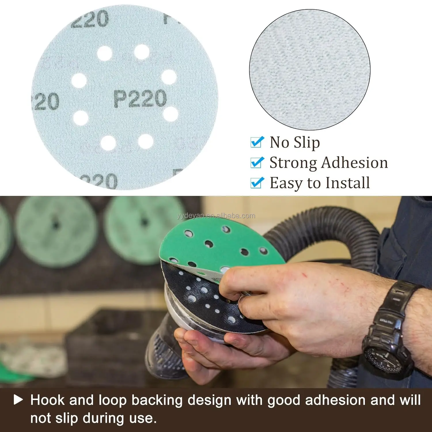 5 Inch 8 Hole Green Coloured Sandpaper Polyester Film Backed Green Sandpaper Auto Paint For Automotive Paint Woodworking