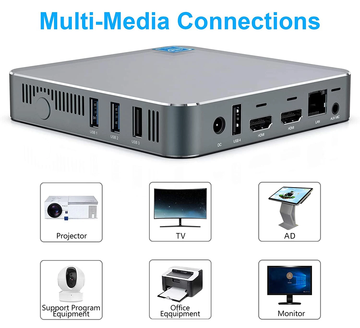 IntelIntel Apollo Lack Metal N3350 CPU J3455 MINI PC AK7 4G 64G with Win10& Linux for Outdoor Display Connect Projector Game use