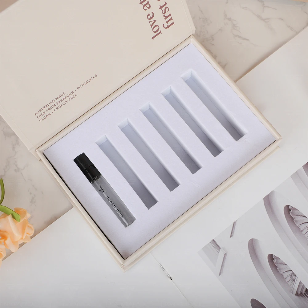 Newest Cardboard Make Perfume Sample Gift Set Storage Packaging Luxury Gift Set Book Shape Box Packaging Perfume Sample Box