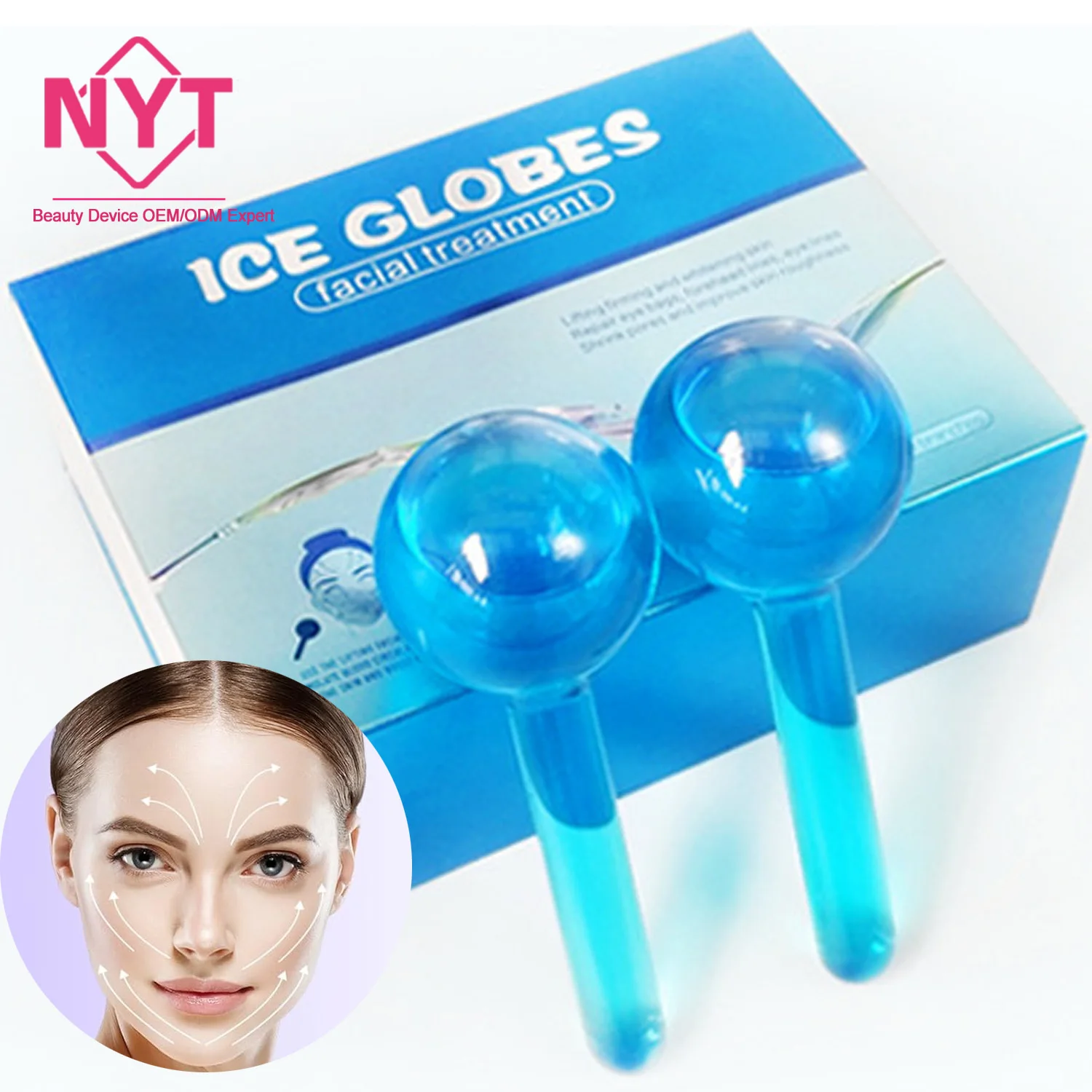 Reduce Puffiness Headaches Enhance Circulation Complexion Cooling Glass Massager Skin Cold Facial Frozen Cryo Roller Ice Globes