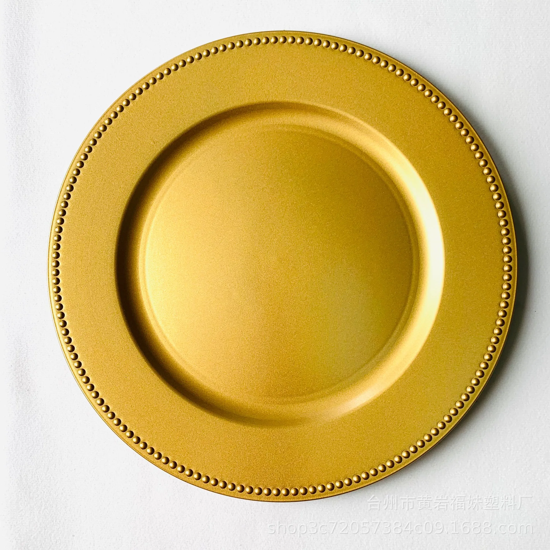 High Quality Wedding Party Round Non Fragile Plastic Plates Dinnerware Gold Beaded Tableware Chargers