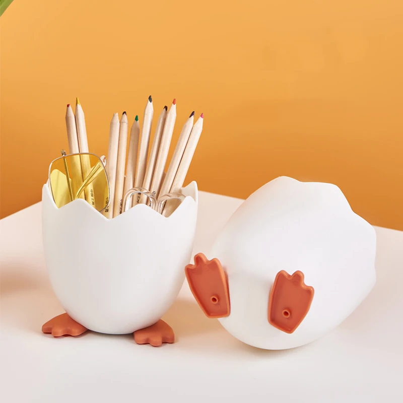 2023 New creative office  home decor multifunctional storage goods egg shaped cute cartoon pen makeup brush desk storage holders