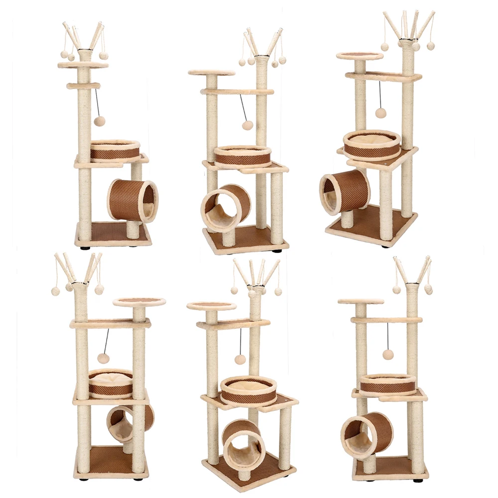 Pet Scratch Board Sisal Scratching Post Cat Tree Tower 3 Layers With Balls