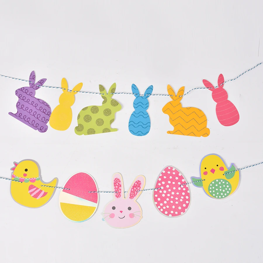 Multicolor Home Festival Supplies Bunny Egg Chicken Sign Bunting Party Hanging Decor Happy Easter Decorations Garland Banner